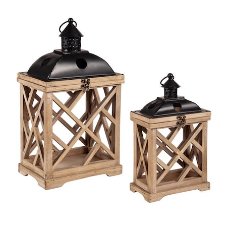 Meadowcreek Meadow Creek Two Mantle Metal/Wood Hurricane Black/Brown Lantern, PK2 ZAC84G3794